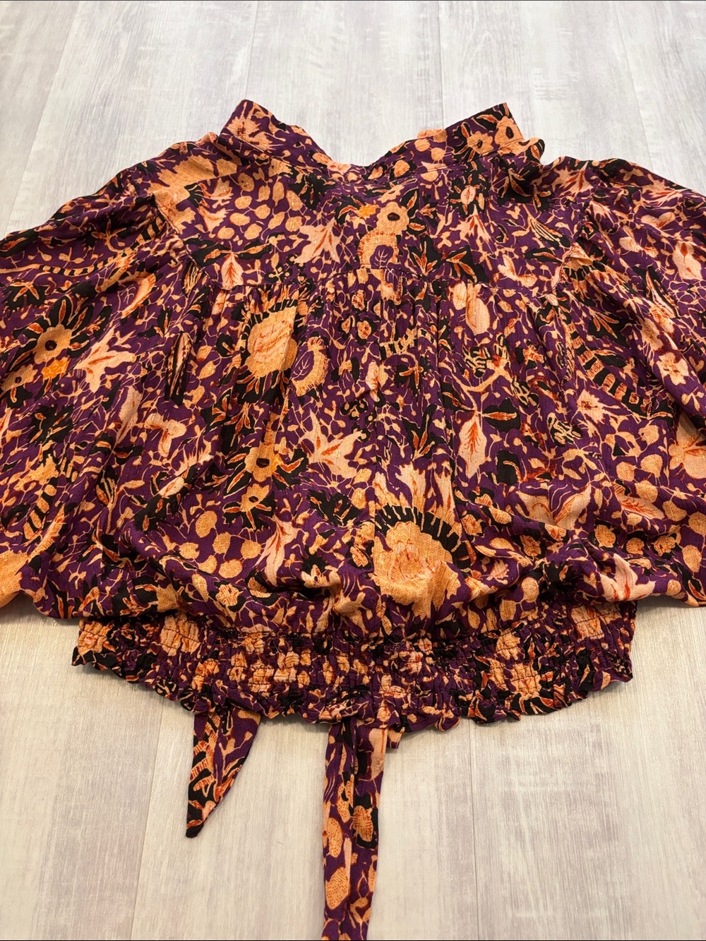 Rachel Zoe Tie-Front Floral Crop Blouse - Purple & Orange Tie Front. Button up. - Picture 4 of 8